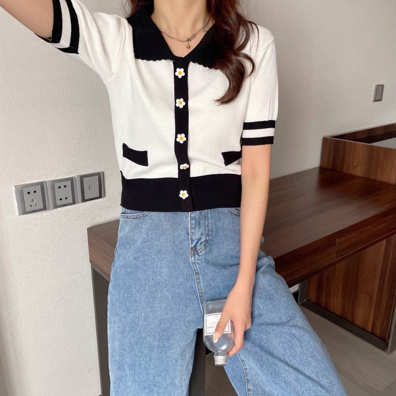 Womens Casual Versatile Top With Plum Blossom Decorative Buttons