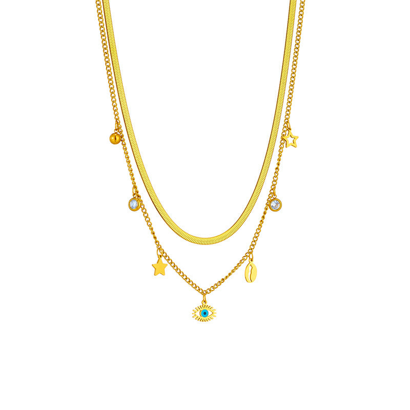 Fashion Ornament Double Layer Twin Titanium Steel Pendant Clavicle Necklace