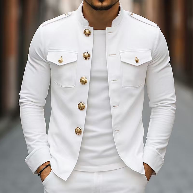 Men's Casual Lapel Top Single-breasted Solid-color Slim-fit Jacket