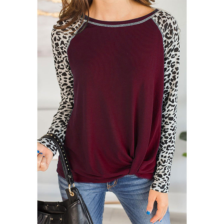 Long-sleeve Leopard-print T-shirt With A Twisted Hem