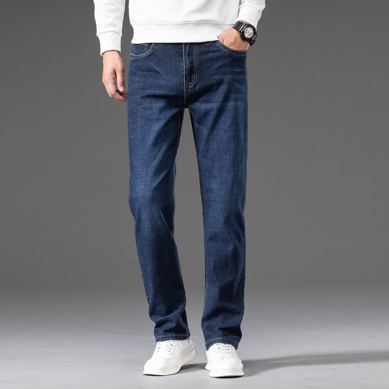 Men's Fleece-Lined Straight-Leg Loose-Fit Thickened Warm Casual Denim Jeans