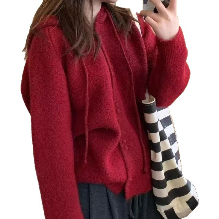 Loose Laid Back Hooded Knit Cardigan Jacket