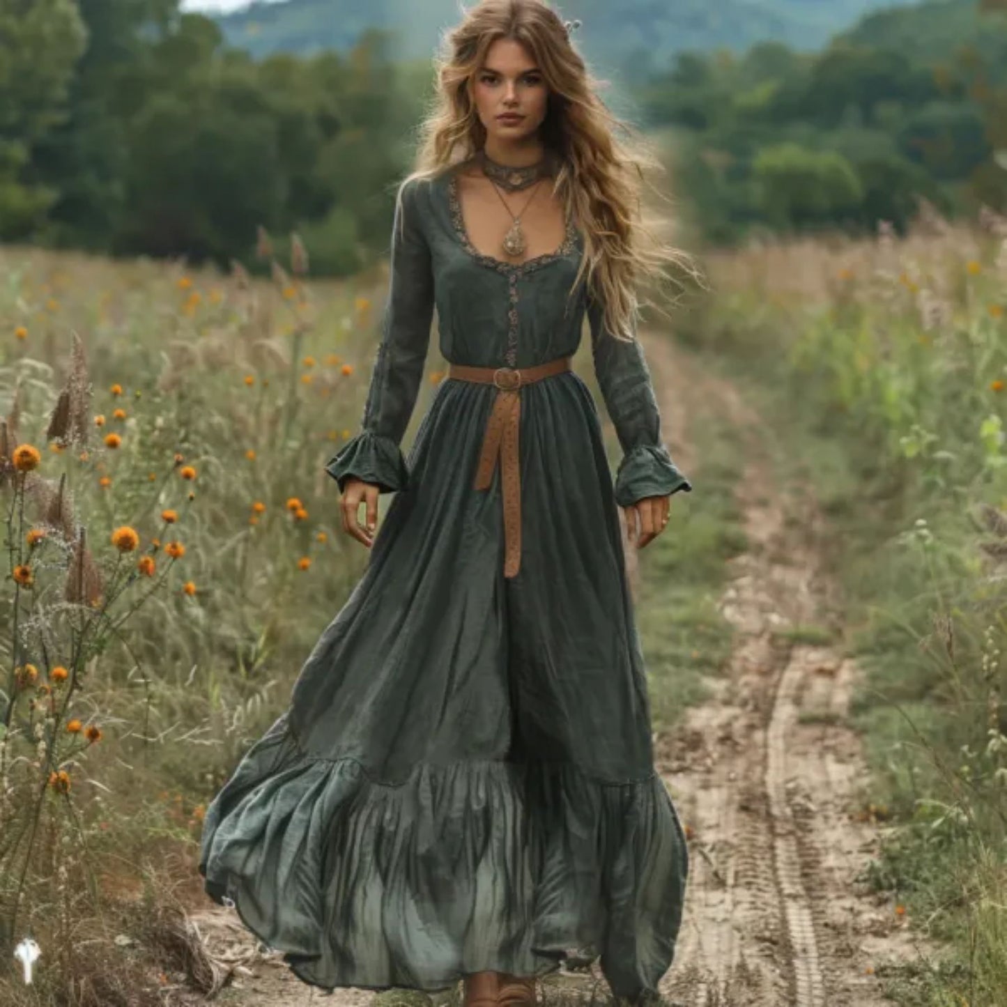 Retro Bohemian Country-Style Backless Waist-Cinching Dress