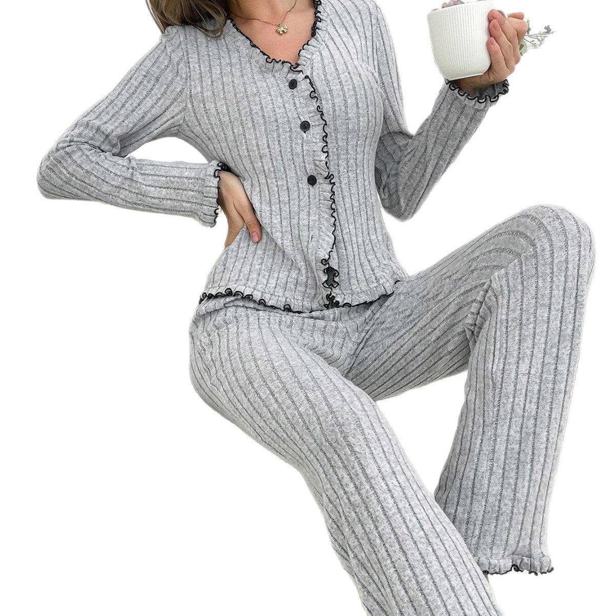 Womens Breathable Casual Cardigan Loungewear Set