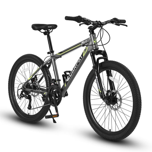 24 Inch Mountain Bike, Suitable For Boys And Girls, Steel Frame, Shimano 21 Speed Mountain Bike, With Dual Disc Brakes And Front Suspension, Banned Platform Temu