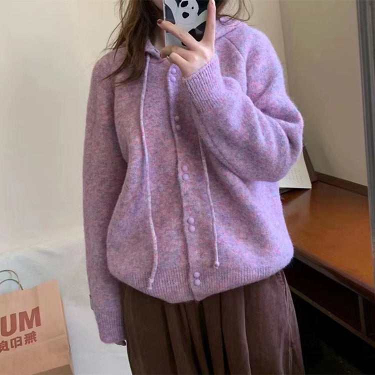 Loose Laid Back Hooded Knit Cardigan Jacket