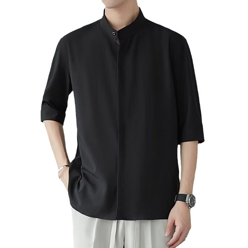 Chinese-Style Stand Collar Short-Sleeve Shirt