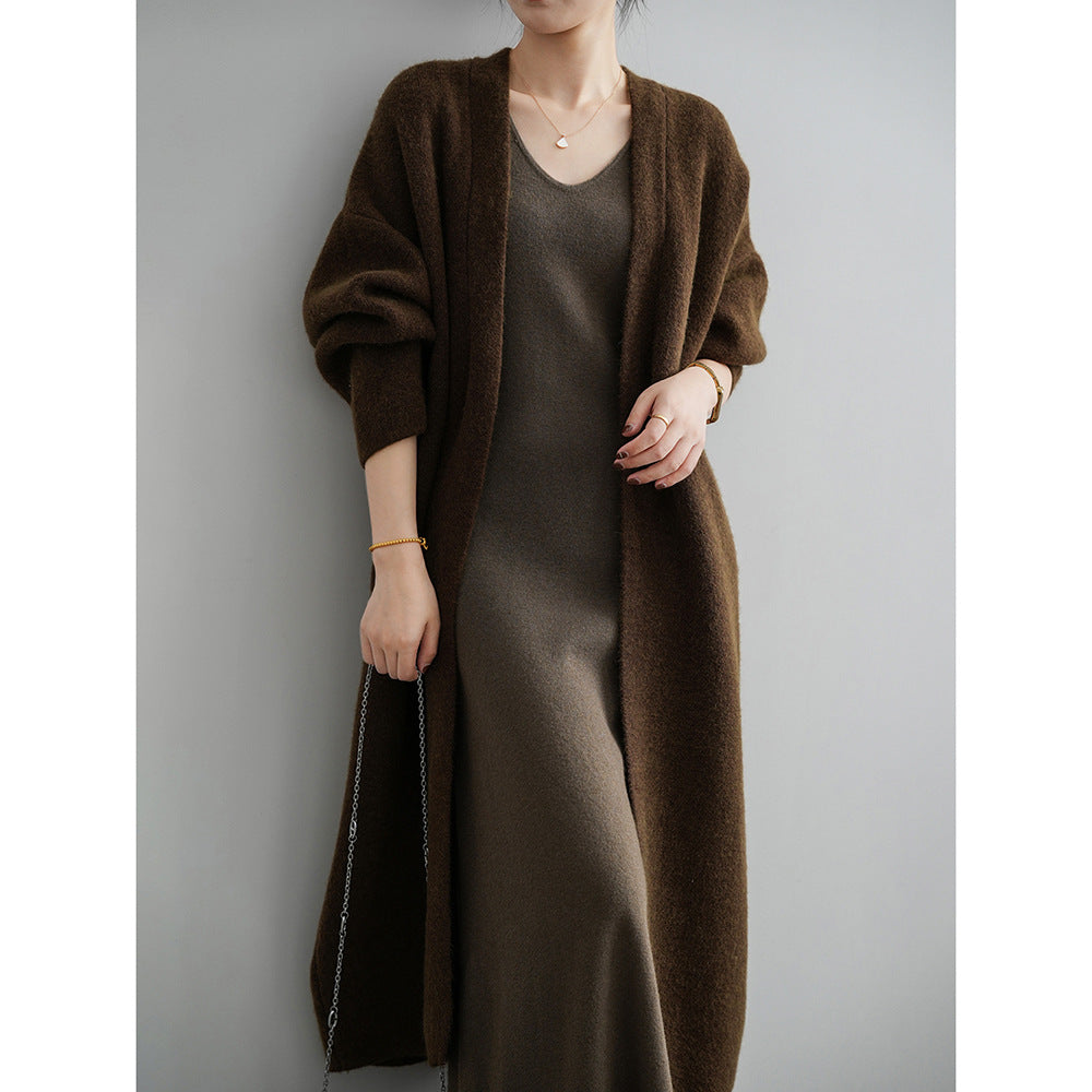 Womens Casual Long-sleeve Solid-color Sweater Cardigan