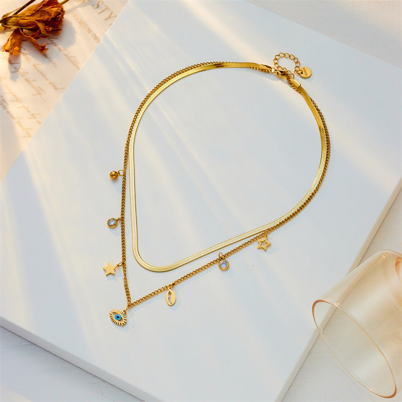 Fashion Ornament Double Layer Twin Titanium Steel Pendant Clavicle Necklace