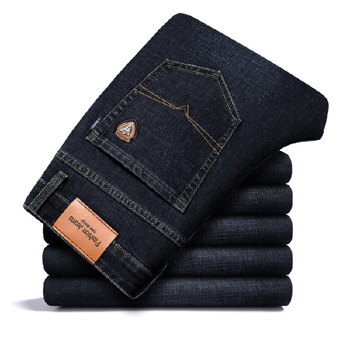 Men's Fleece-Lined Straight-Leg Loose-Fit Thickened Warm Casual Denim Jeans