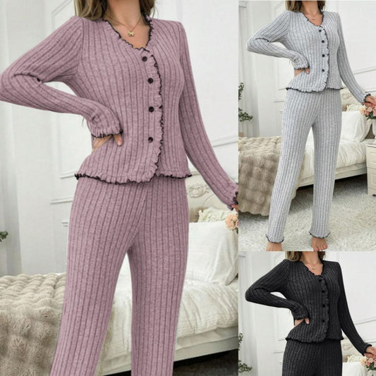 Womens Breathable Casual Cardigan Loungewear Set