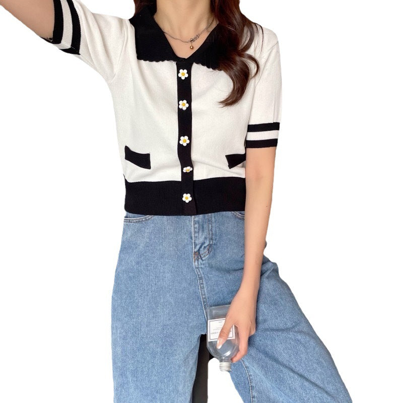 Womens Casual Versatile Top With Plum Blossom Decorative Buttons