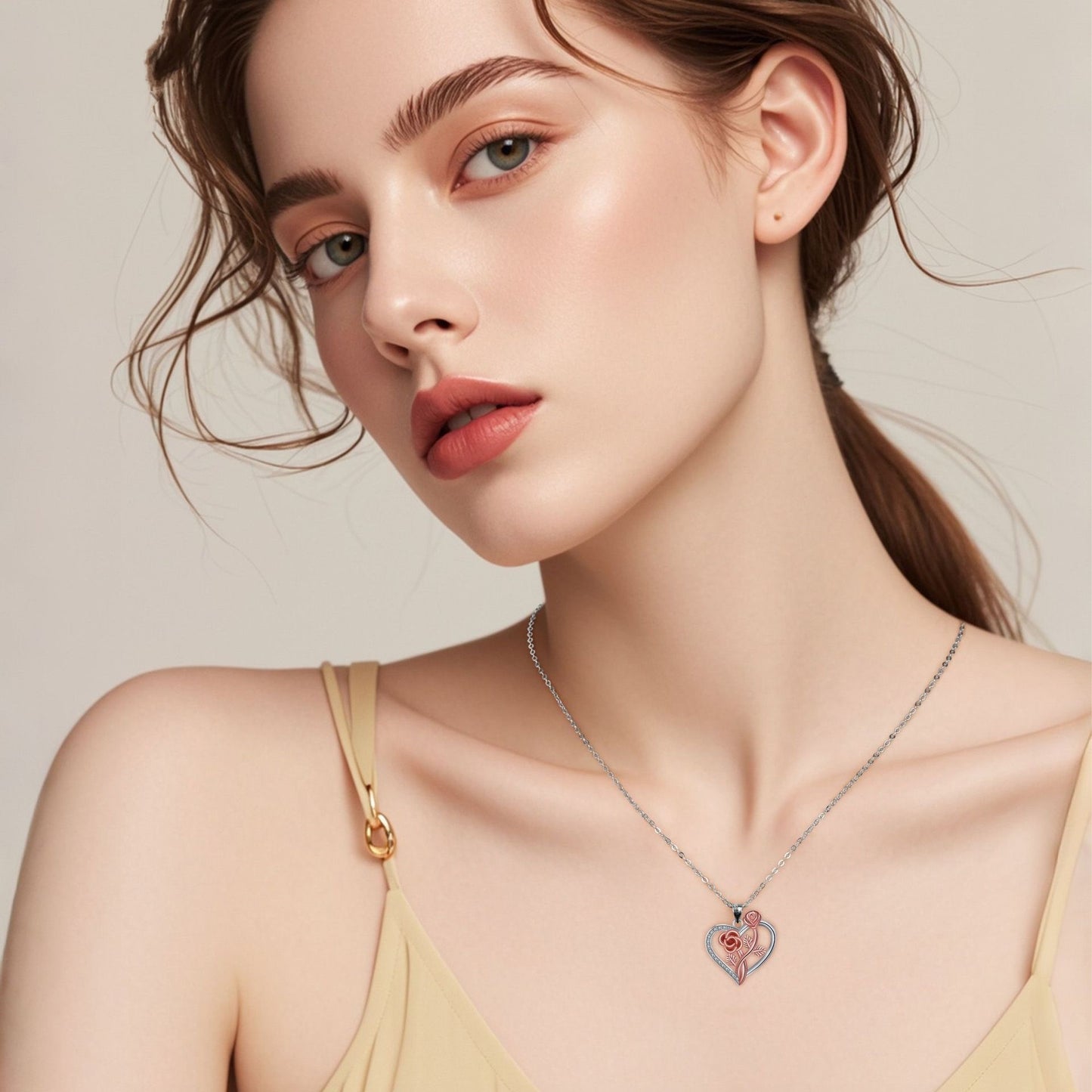 Fashion Love Pendant Double Rose Necklace