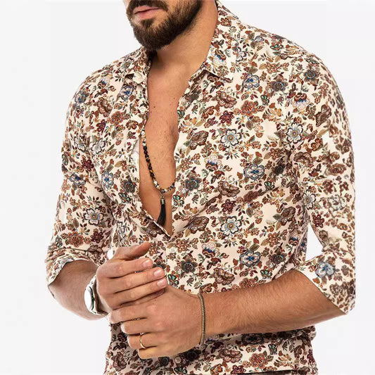 Men's Loose-fit Camouflage Multi-color Casual Jacquard Shirt