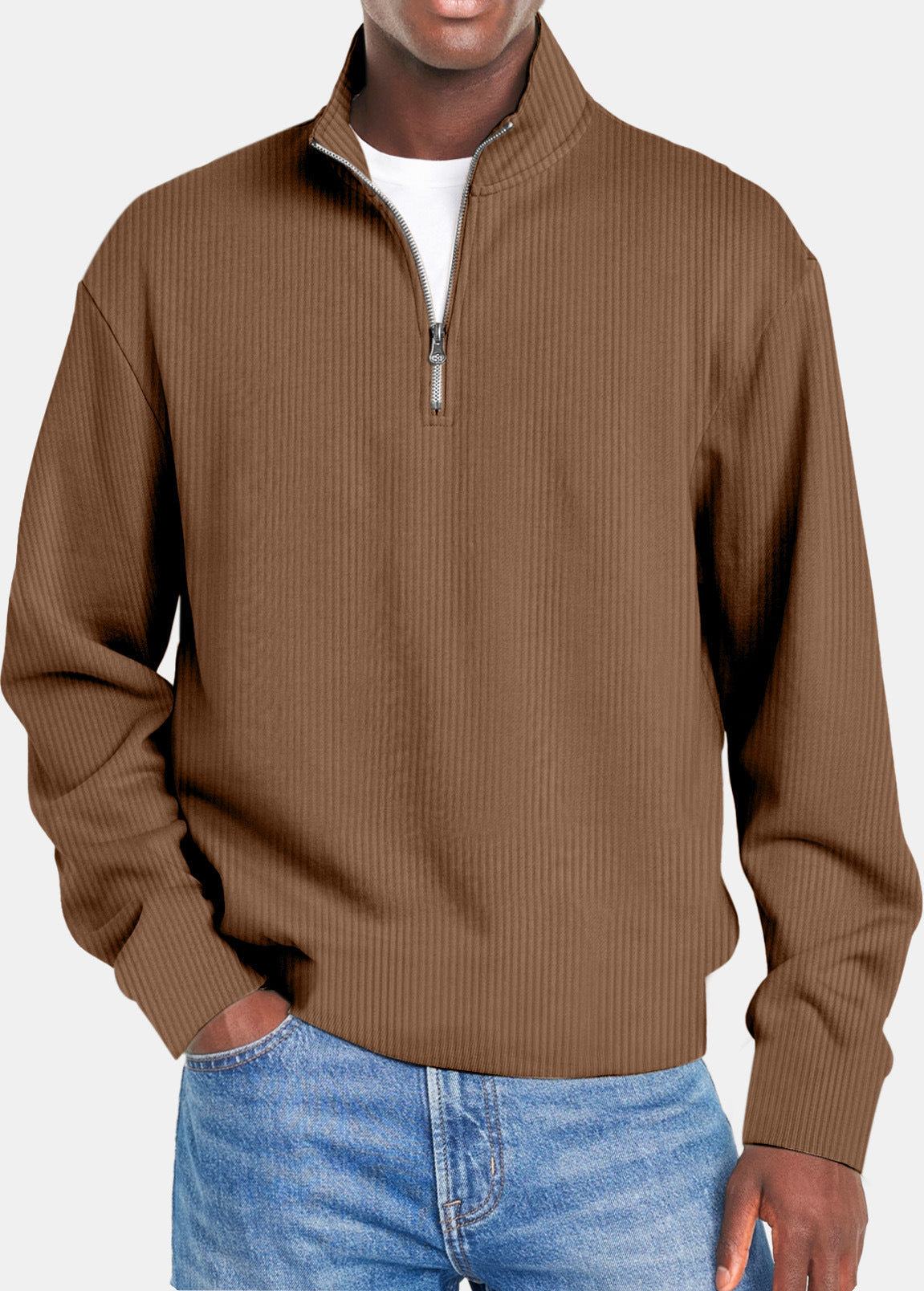 Mens Casual Sporty Fashionable Slim-Fit Sweater With Long Sleeves And A Zipper