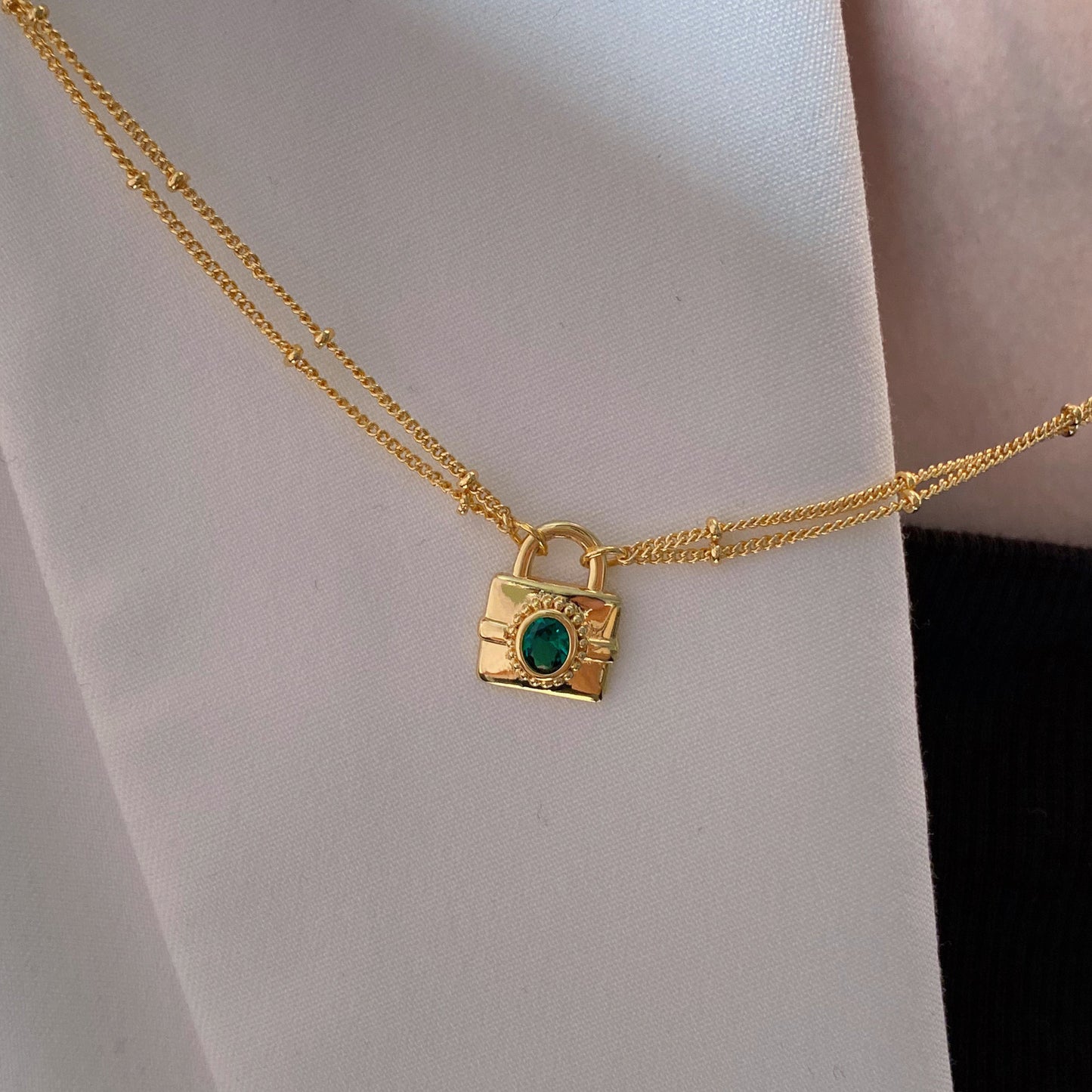 Vintage Double Layer Chain Grandmother Green Diamond Jewel Necklace