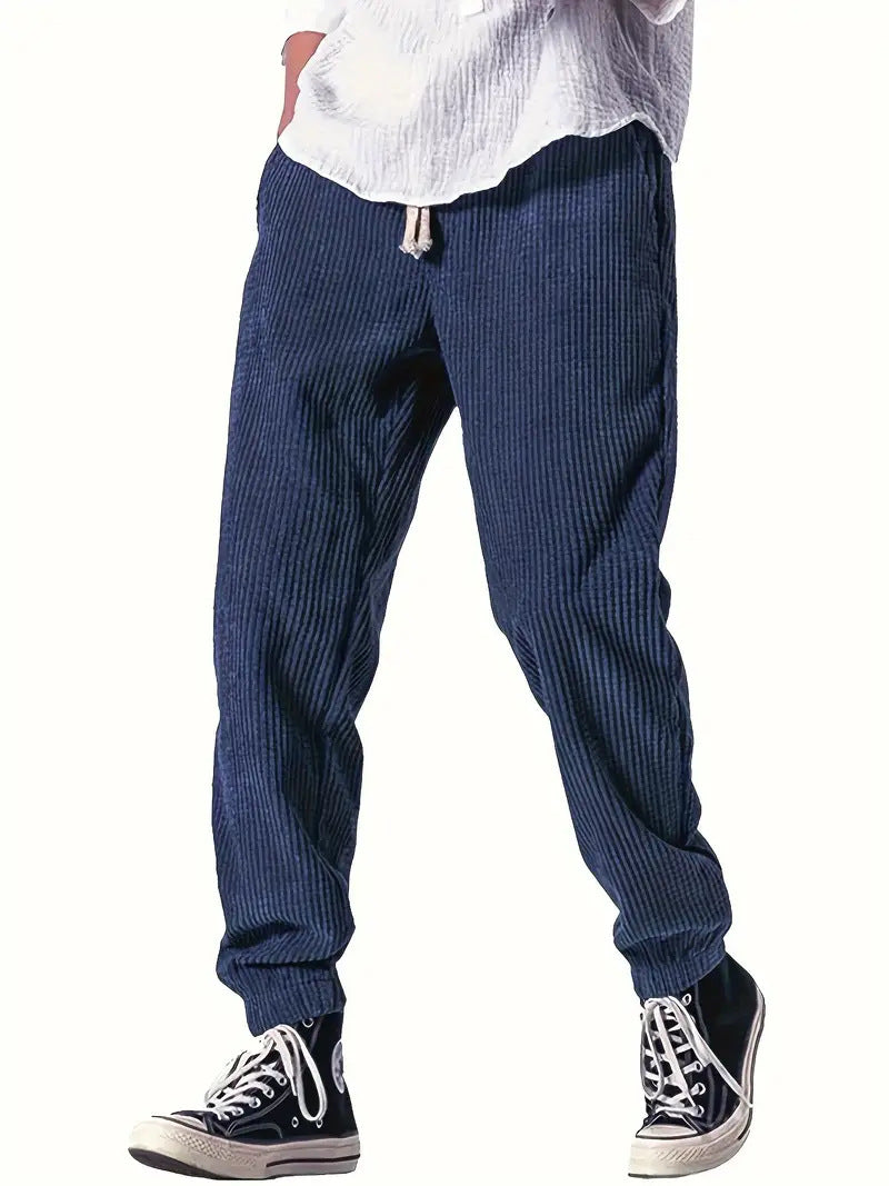Mens Thickened Waffle-Weave Sporty Casual Pants For Fall Winter