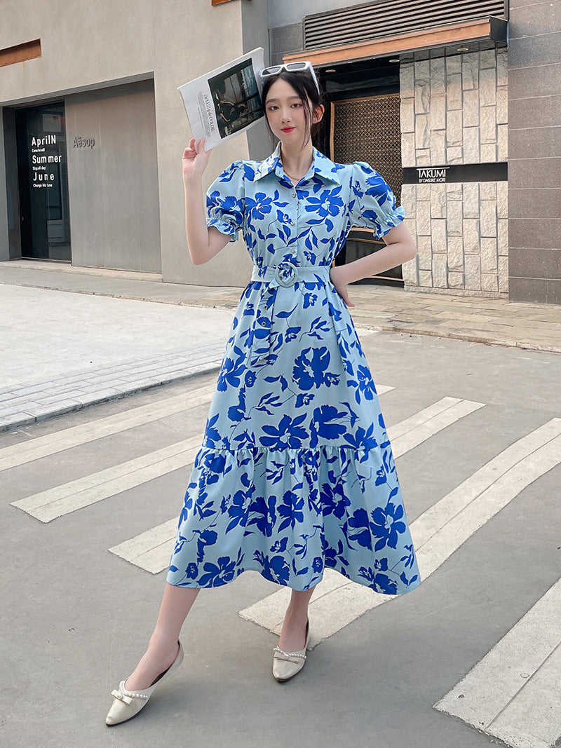 Floral Lapel Loose Fitting Short Sleeve Dress