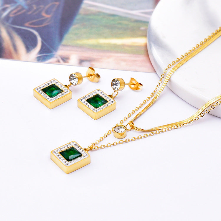 Women's Fashion Double Layer Zirconia Pendant Necklace