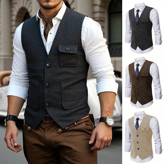 Mens Single-Breasted Suit Vest Casual Business Jacket