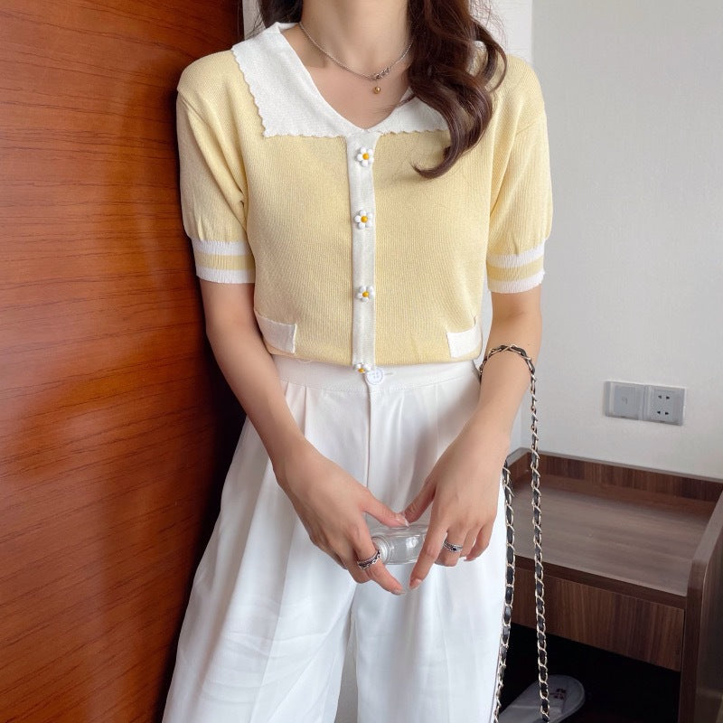 Womens Casual Versatile Top With Plum Blossom Decorative Buttons