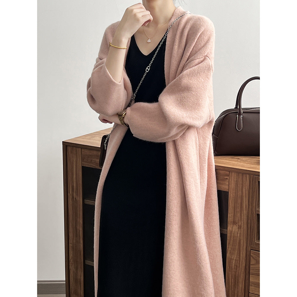 Womens Casual Long-sleeve Solid-color Sweater Cardigan