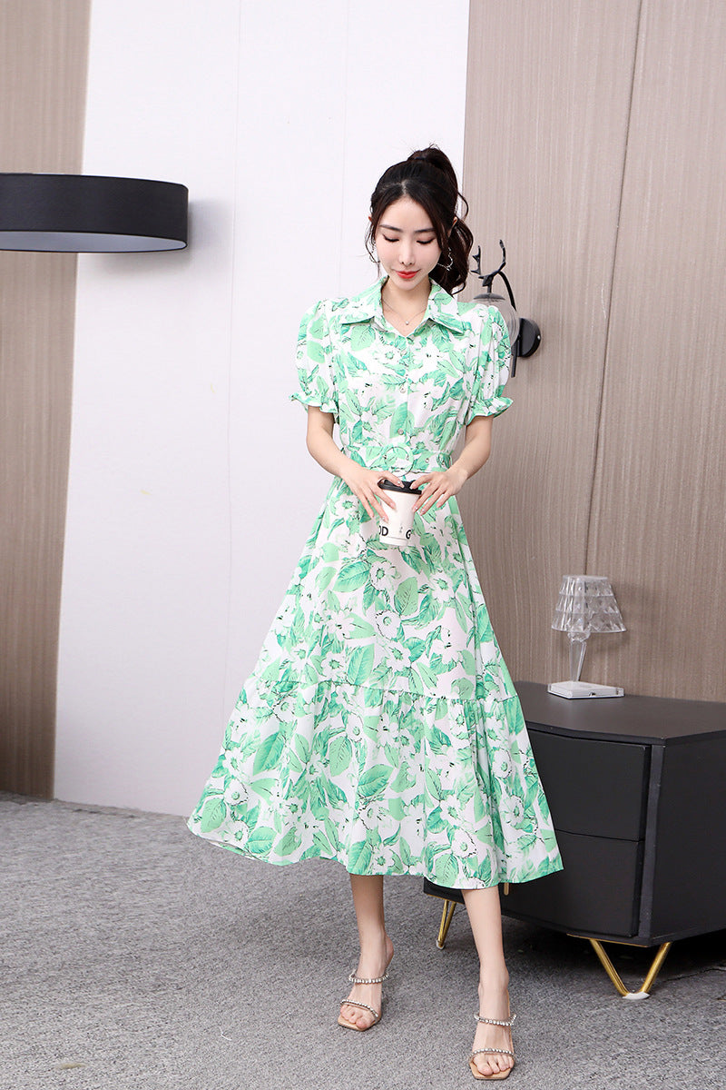 Floral Lapel Loose Fitting Short Sleeve Dress