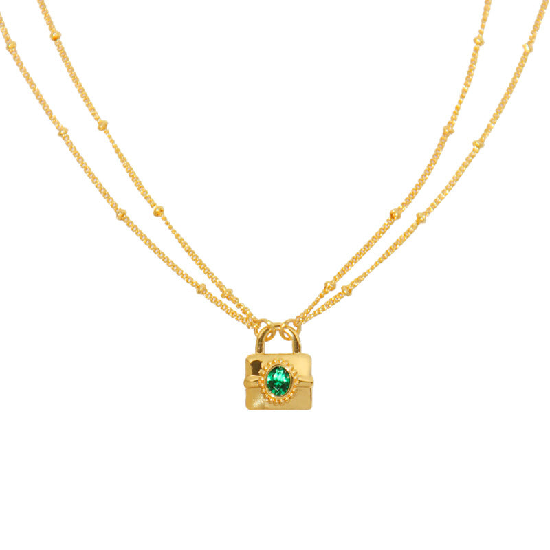 Vintage Double Layer Chain Grandmother Green Diamond Jewel Necklace