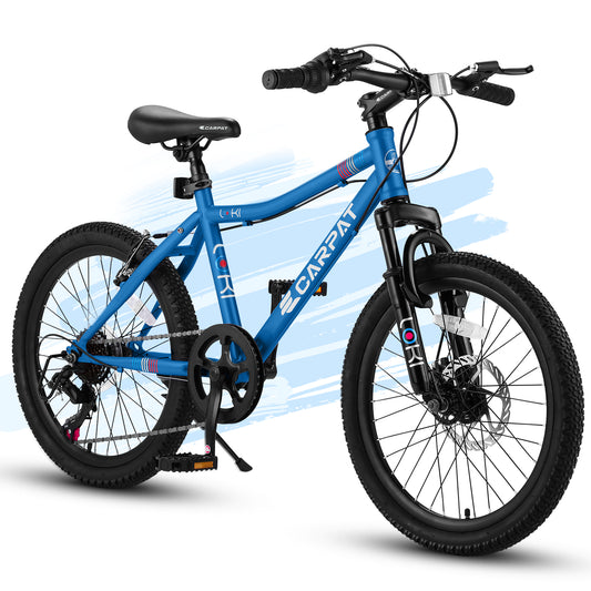S20101 20 Inch Kids' Bike, Boys Girls Mountain Bike Ages 6-12, 7 Speed Teenager Children Kids' Bicycles, Front Suspension Disc Brake Rear V-Brake, High Steel Frame