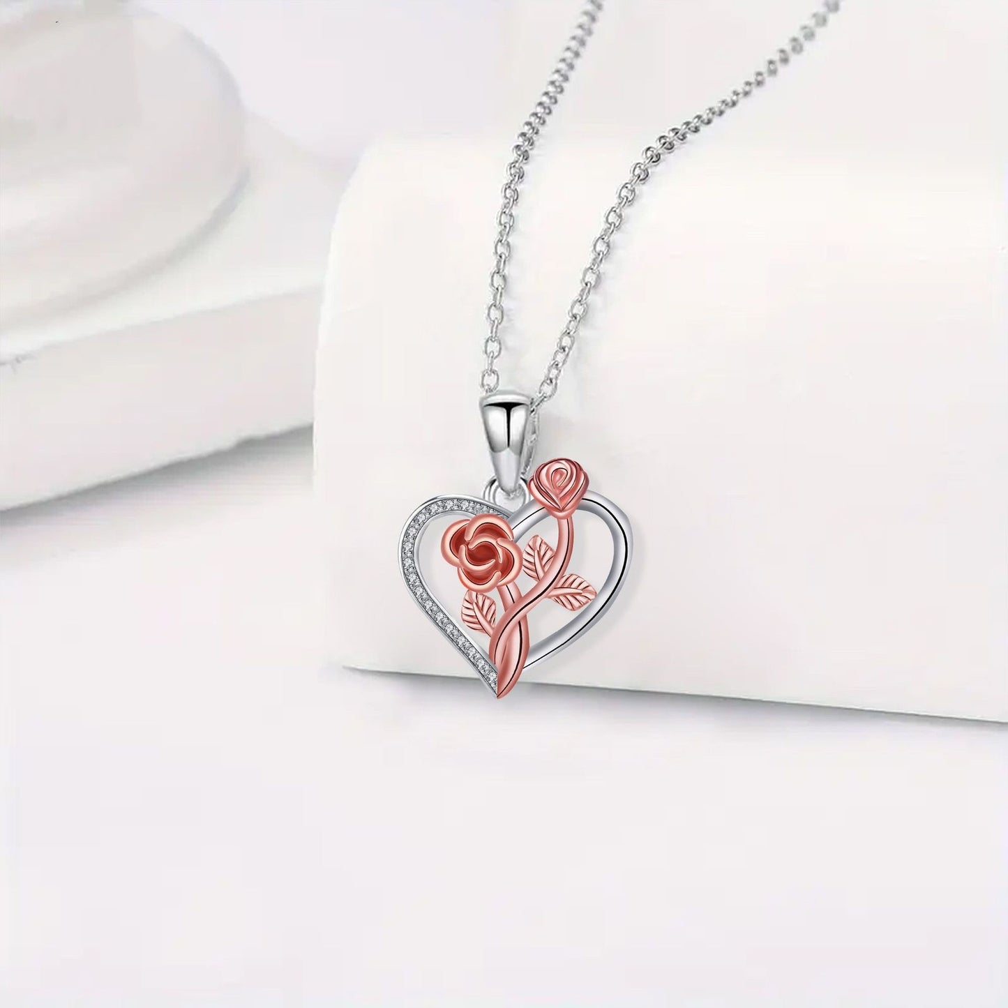 Fashion Love Pendant Double Rose Necklace