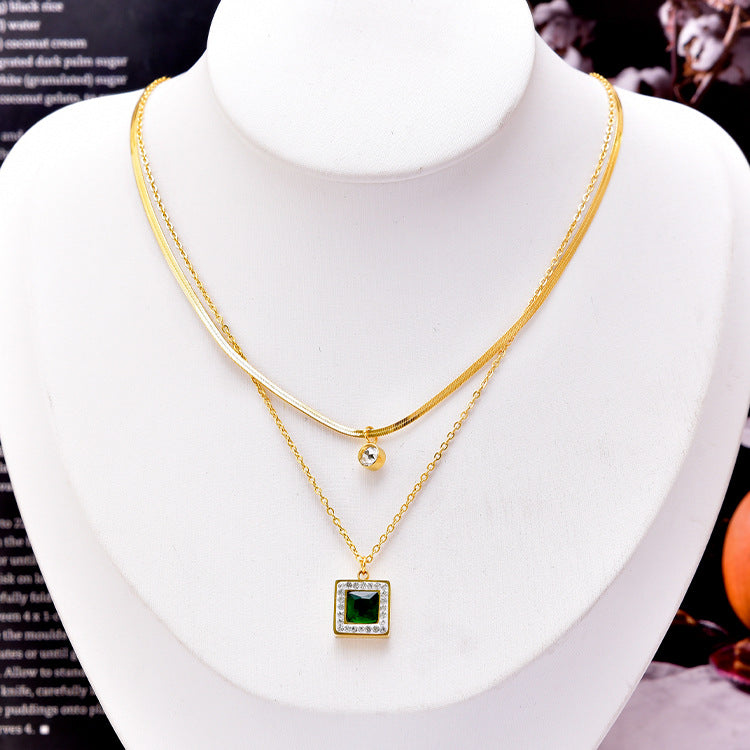 Women's Fashion Double Layer Zirconia Pendant Necklace
