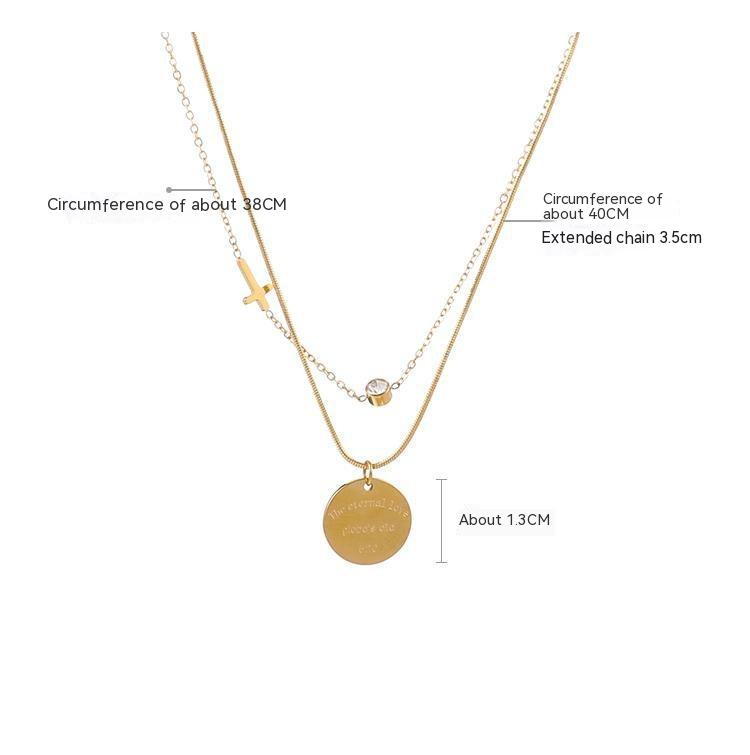 Women's Fashion Simple Double-layer Titanium Steel Wafer Pendant Necklace