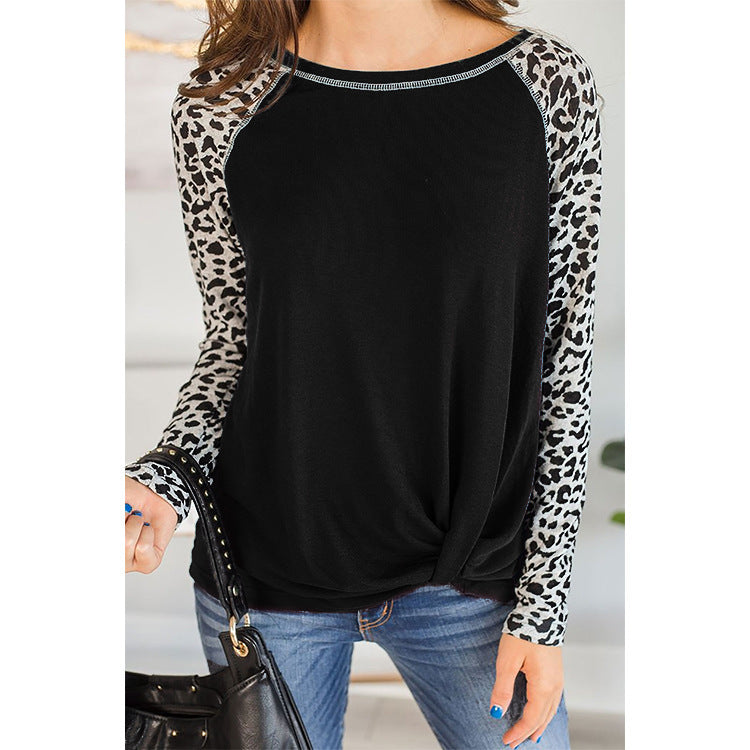 Long-sleeve Leopard-print T-shirt With A Twisted Hem