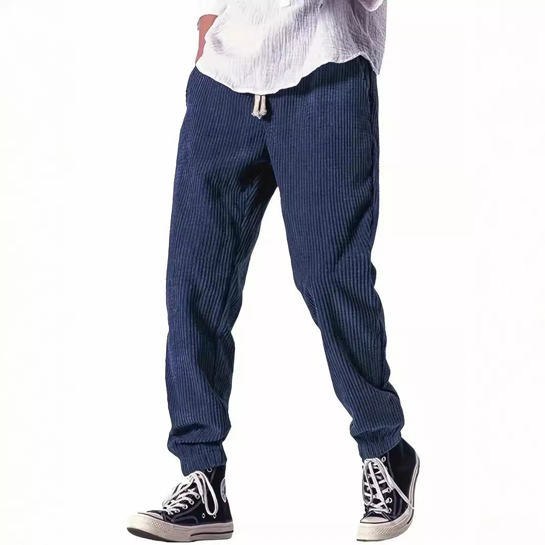 Mens Thickened Waffle-Weave Sporty Casual Pants For Fall Winter