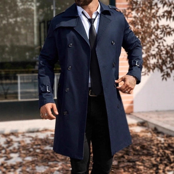 Mens Mid-length Double-breasted Casual Trench Coat