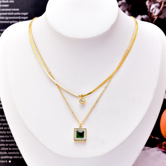Women's Fashion Double Layer Zirconia Pendant Necklace