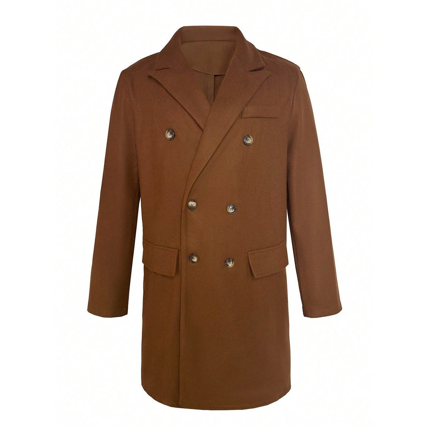 Men's Solid-color Casual Double-breasted Wool Coat