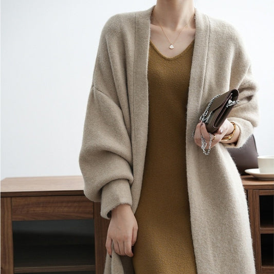 Womens Casual Long-sleeve Solid-color Sweater Cardigan
