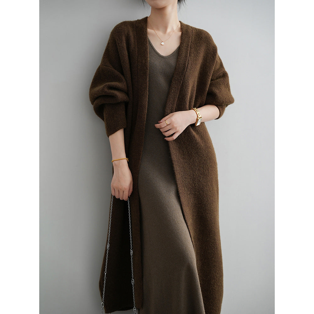 Womens Casual Long-sleeve Solid-color Sweater Cardigan