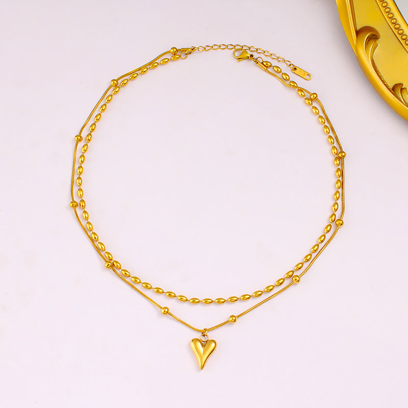 Trendy Light Extravagant Love Heart Pendant Double Layer Twin Necklace