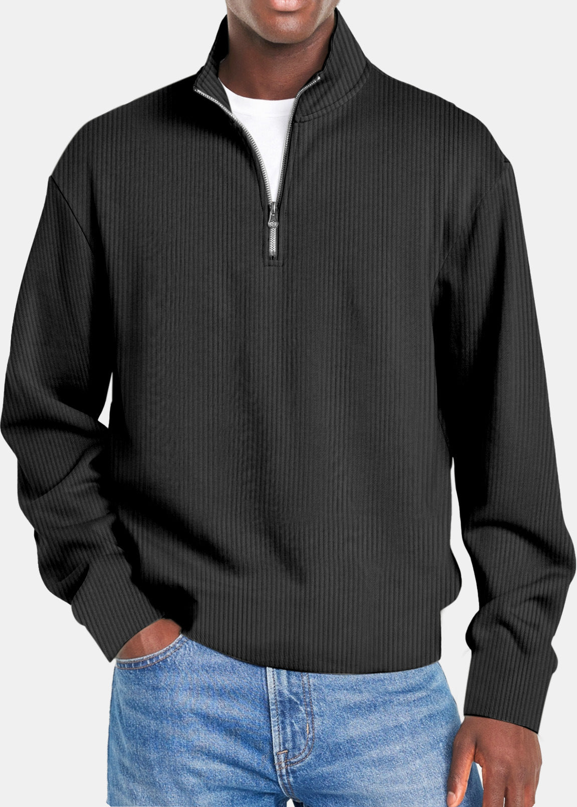 Mens Casual Sporty Fashionable Slim-Fit Sweater With Long Sleeves And A Zipper