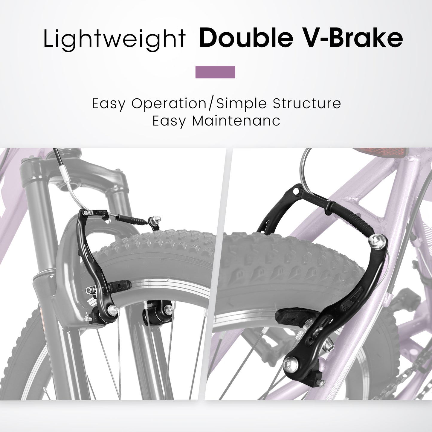 A26208 Ecarpat 26 Inch Mountain Bike, 21-Speed V-Brake, Front Suspension, Carbon Steel Frame Mountain Bike For Teenagers Girls Women Bicycles