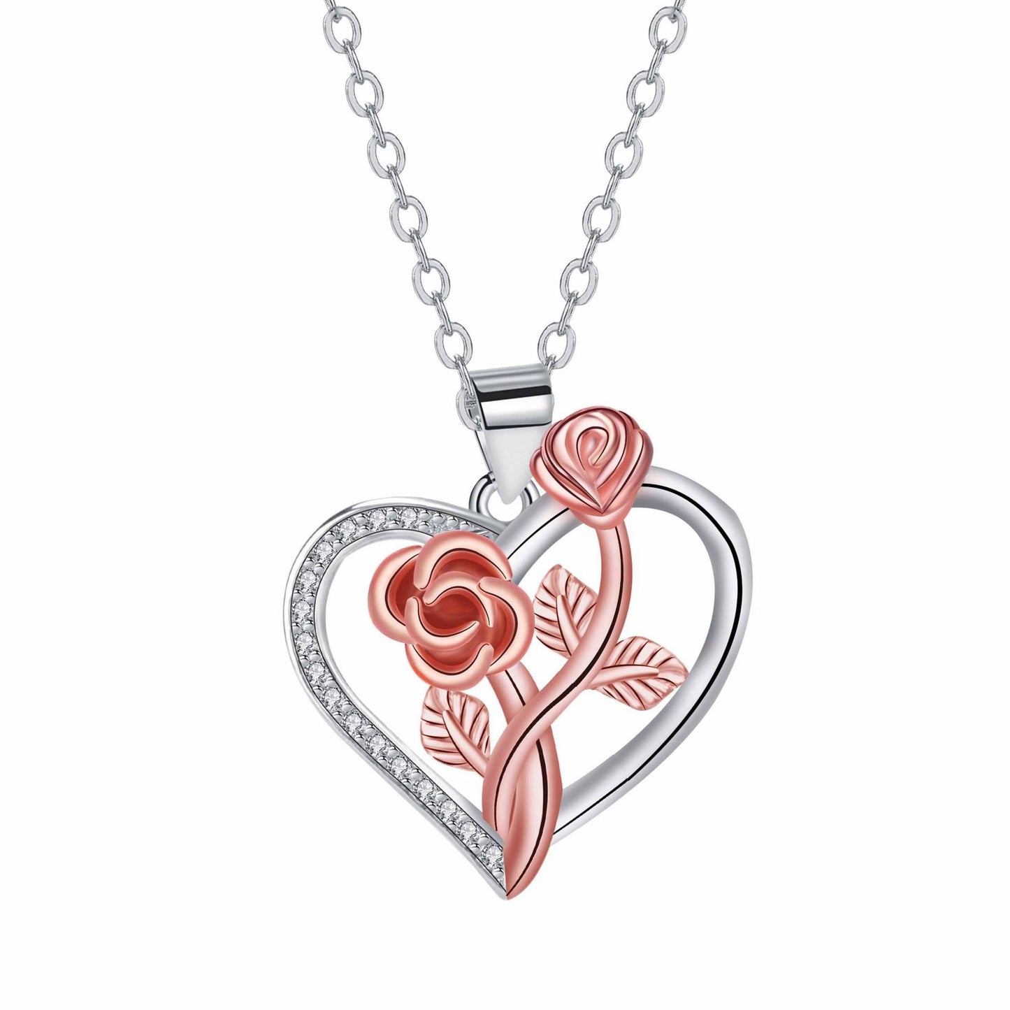 Fashion Love Pendant Double Rose Necklace