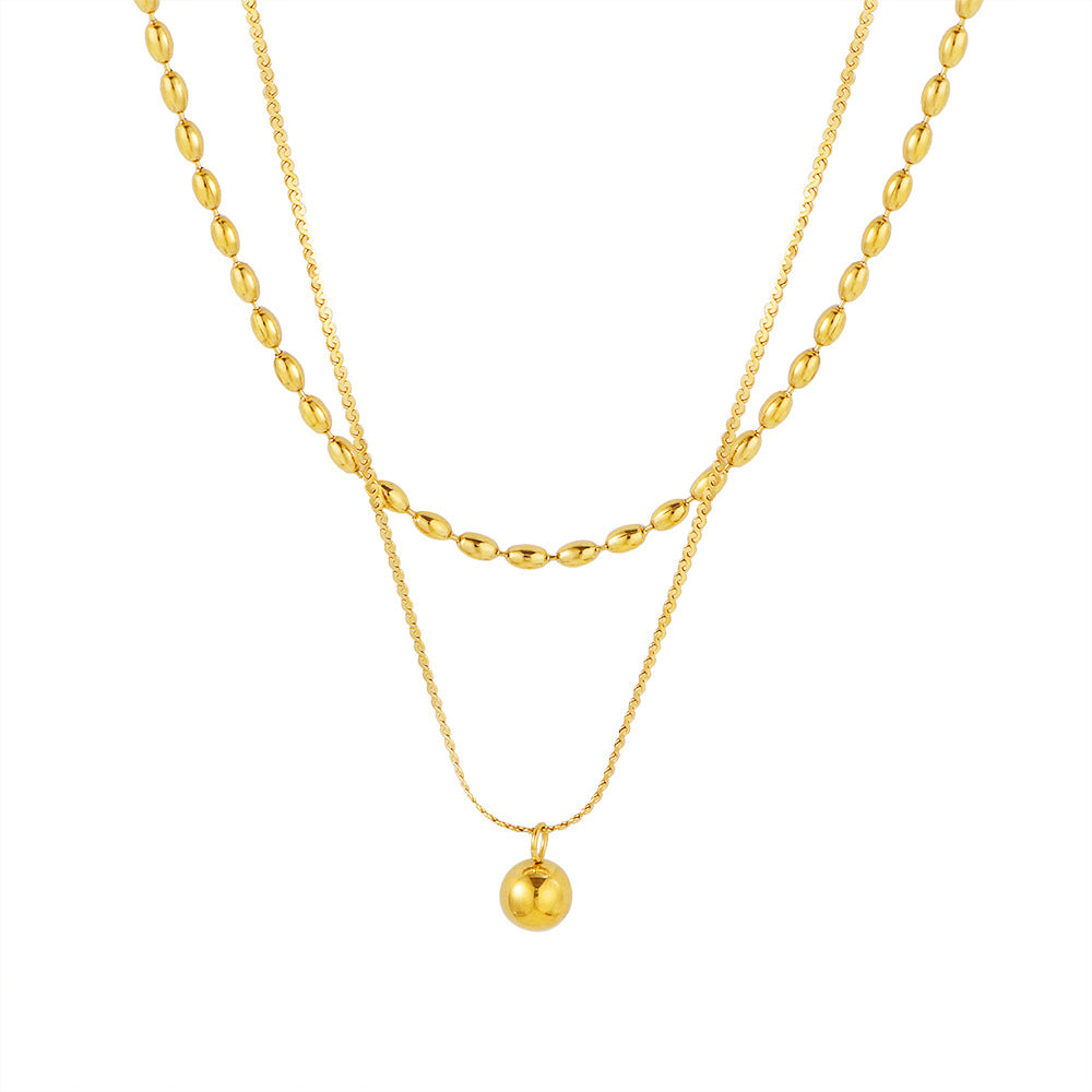 Minimalist Double-layer Golden Balls Titanium Steel Double-layer Necklace