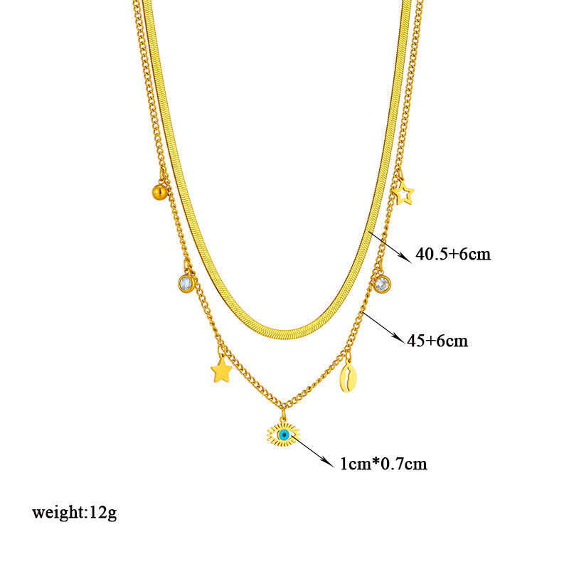 Fashion Ornament Double Layer Twin Titanium Steel Pendant Clavicle Necklace