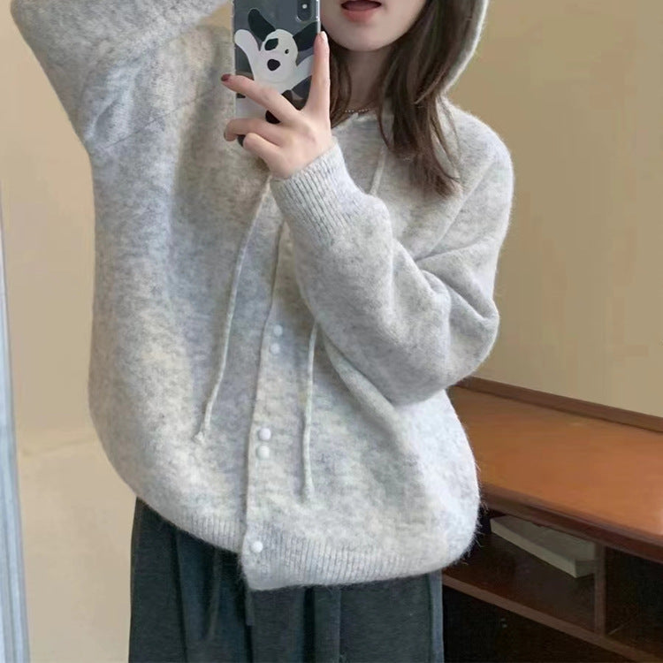 Loose Laid Back Hooded Knit Cardigan Jacket