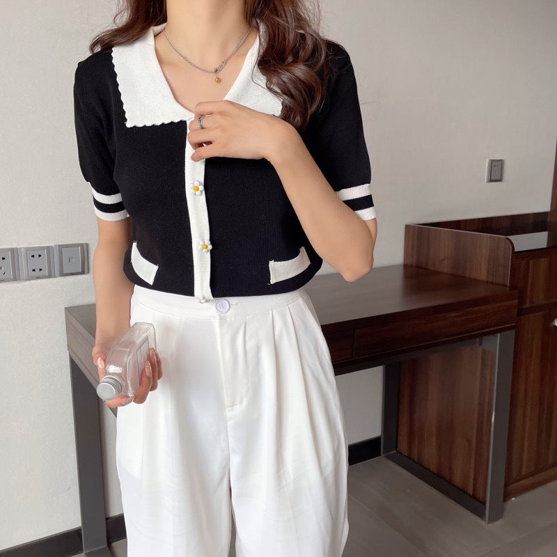 Womens Casual Versatile Top With Plum Blossom Decorative Buttons