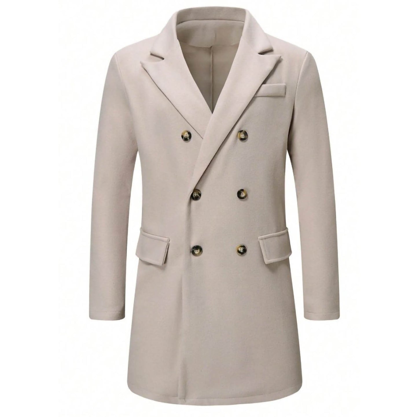 Men's Solid-color Casual Double-breasted Wool Coat