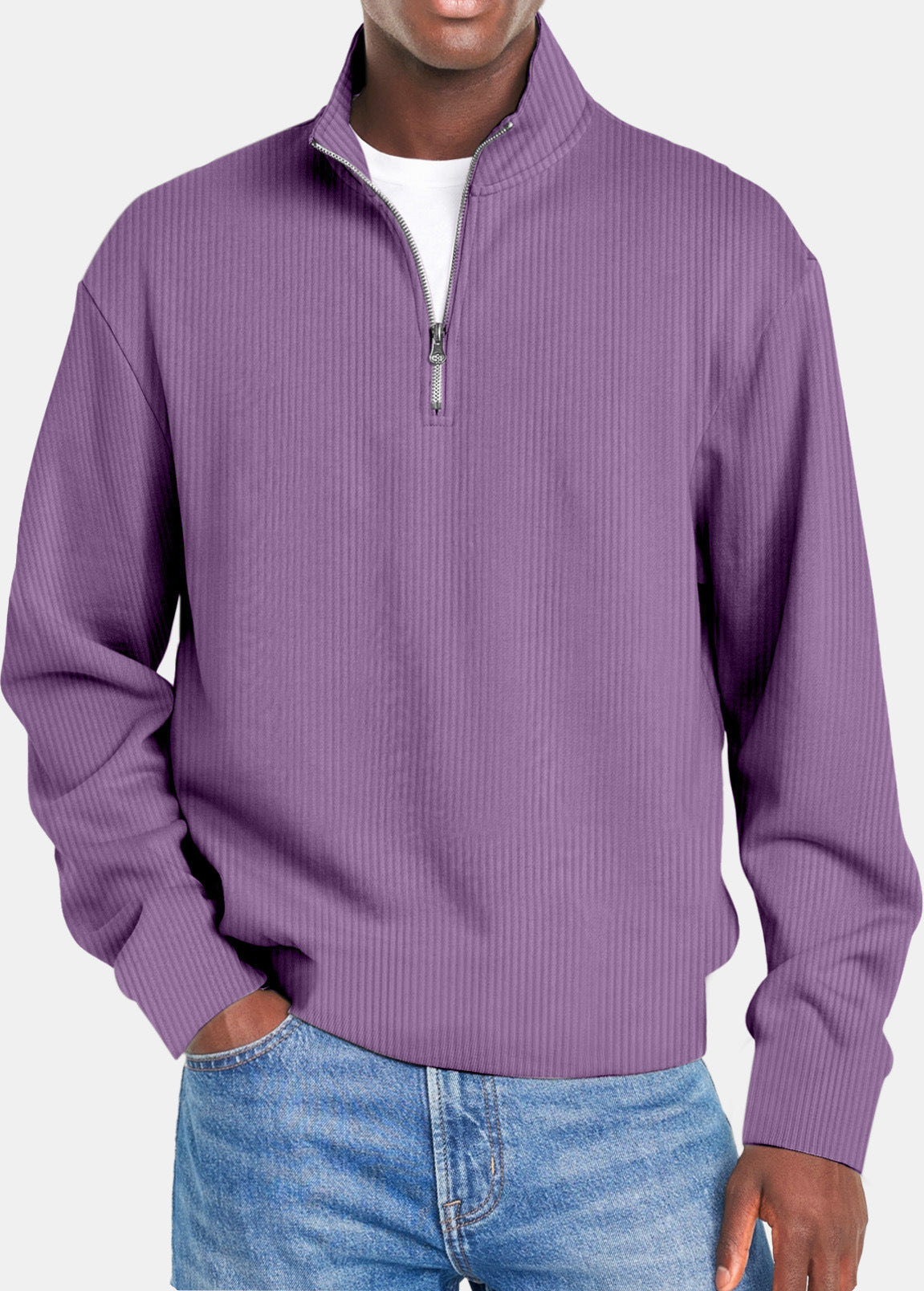 Mens Casual Sporty Fashionable Slim-Fit Sweater With Long Sleeves And A Zipper