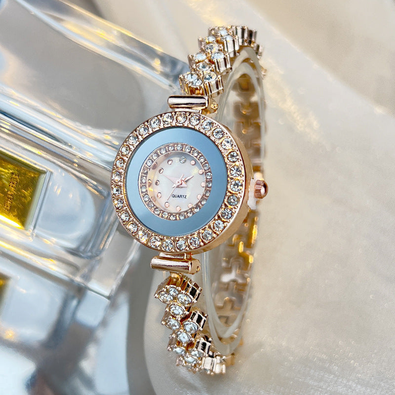 Diamond-encrusted Glass Rhinestone Women's Quartz Watch